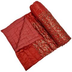 Kuber Industries Floral Print Soft Light Weight Microfiber Filler Silk Double Bed Razai, Quilt, Comforter, Blanket, 90"x100" (Maroon)-48KM07, Queen