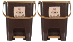 Heart Home Square Premium Plastic Pedal Dustbin with Lid for Home/Kitchen/Office 10 Ltr (Brown)-Pack of 2-HHEART16410