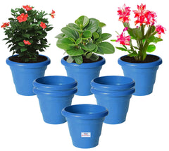 Heart Home Solid 2 Layered Plastic Flower Pot|Gamla for Home Decor,Nursery,Balcony,Garden,6"x5",Pack of 8 (Blue)