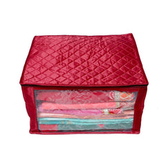 Kuber Industries Saree Cover Extra Large Size in Maroon Quilted Satin (with Capacity of Upto 15 Sarees) (KISSC02)