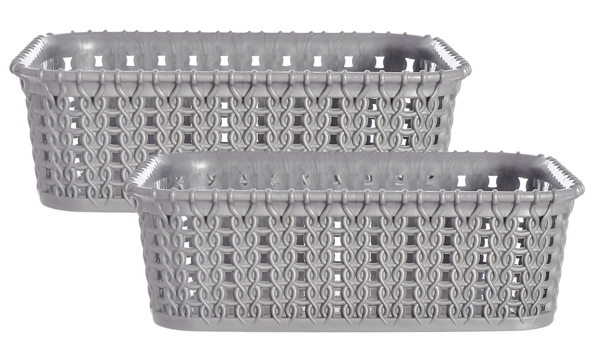 Heart Home Multipurposes Small M 15 Plastic Basket, Organizer for Kitchen, Countertops, Cabinets, Bathrooms Without Lid- Pack of 2 (Grey) -46KHH0120, Standard