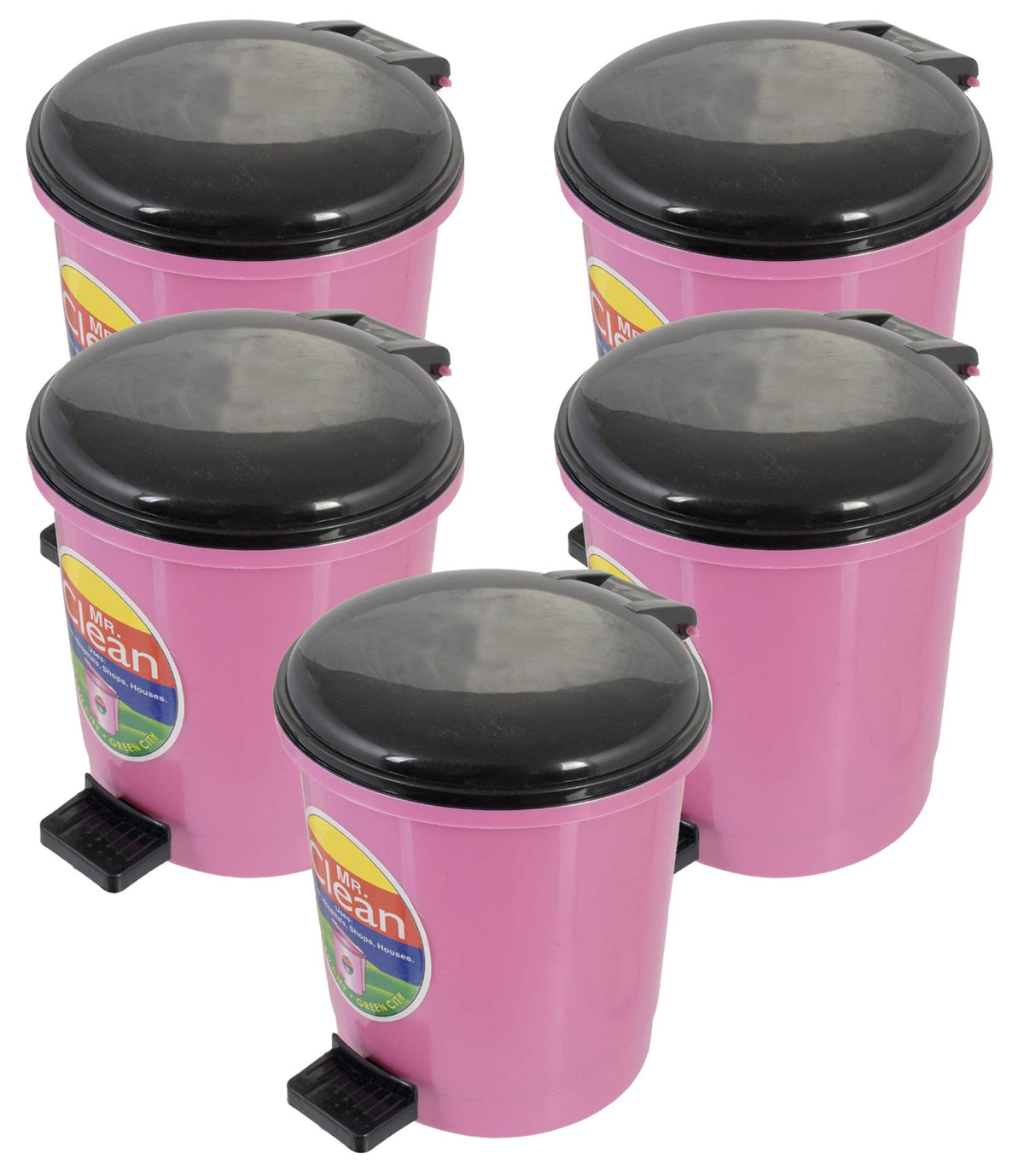 Kuber Industries 5 Pieces Table Top Desk Garbage Dustbin Trash for Office Home Work Place,2 LTR(Pink)