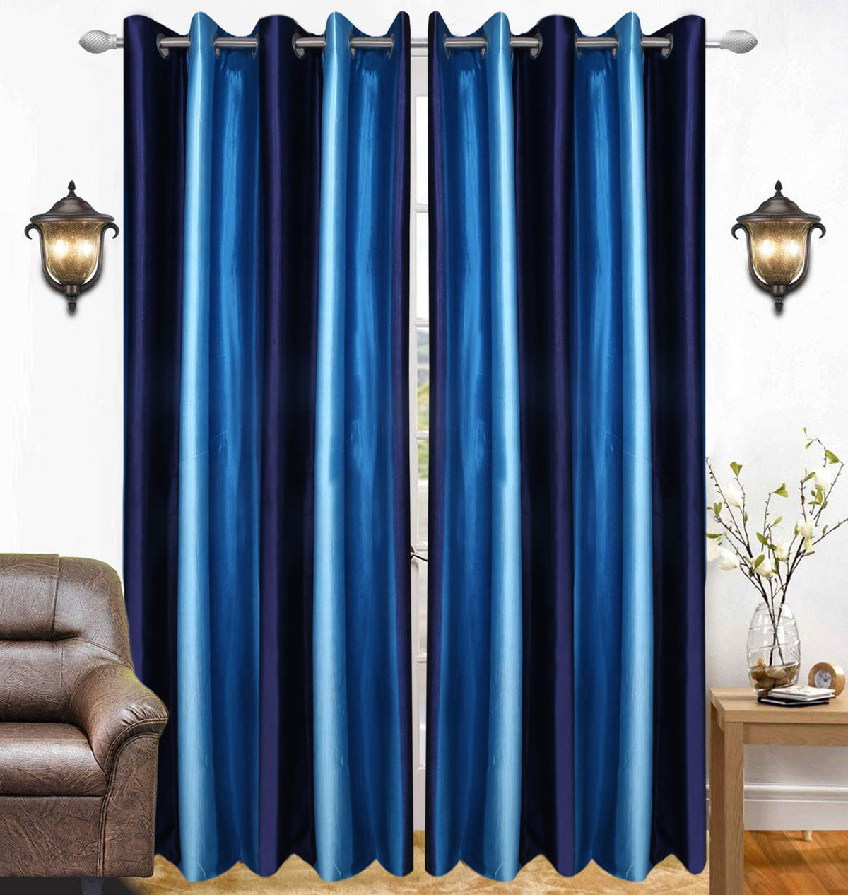 Kuber Industries Polyester 2 Pieces 7 Feet Eyelet Door Curtain (Blue) -Ctktc12937