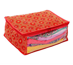 Heart Home Bandhani Design 6 Piece Cotton Saree Cover/Wardrobe Storage Organizer (Red) - HEART2625