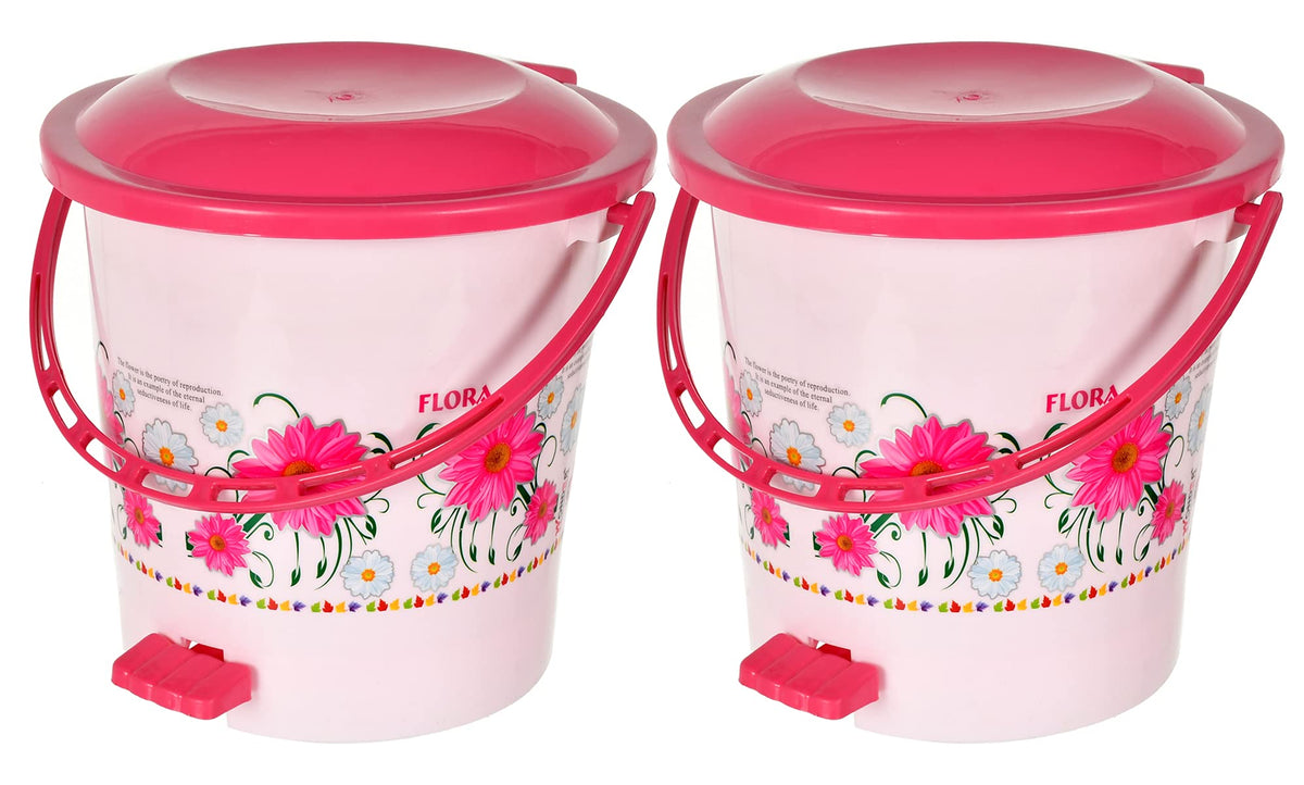 Kuber Industries Flower Printed Plastic Pedal Dustbin With Lid & Handle For Home/Kitchen/Office, 5 Ltr (Pink), HS39KUBMART022431