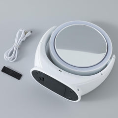 Kuber Industires Small Makeup Mirror with LED Light|Mirror for Table Top, Vanity, Desk|Battery Operated with USB Port(White)