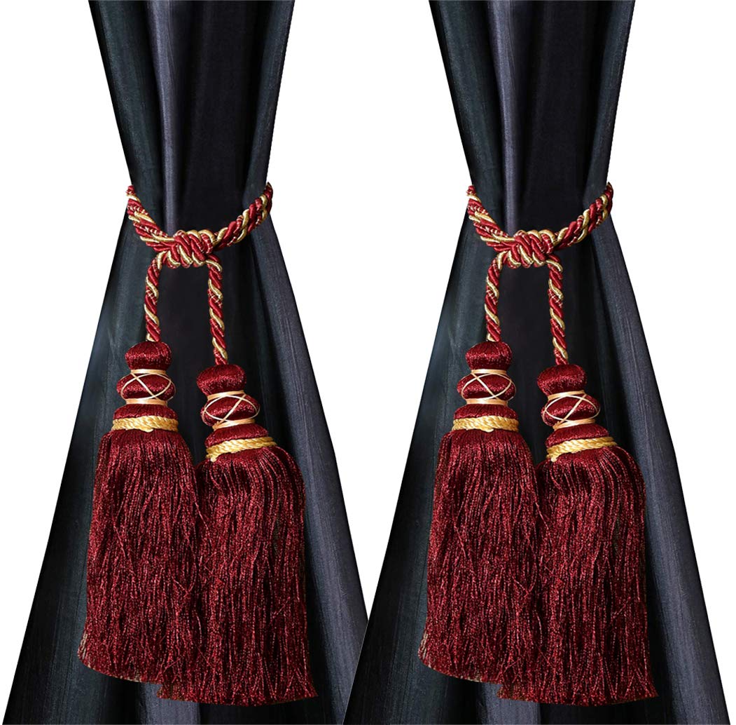 Kuber Industries Polyester 2 Pieces Curtain Tie Back Tassel Set (Maroon) CTKTC33500