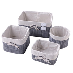 Homestic Pack of 4 Bamboo Storage Basket With Liner|Fodable Storage Organizer|Box For Cloth, Toiletry, Bathroom|Capacity 12.9L, 6L, 3L, 3.3L|GREY|