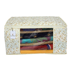 Heart Home Metalic Printed 8 Piece Non Woven Fabric Saree Cover Set with Transparent Window, Extra Large, Brown & Red - CTHH22770