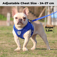 Kuber Industries Dog Harness With Adjustable Leash|Breathable Polyester Mesh Fabric |XS Size|HT-844|Comfortable No-Pull Grip|Quick Release Buckles|Blue