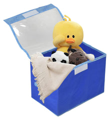 Kuber Industries Lehariya Printed Foldable Small Non-Woven Storage Box/Bin For Books, Towels, Magazines, DVDs & More With Tranasparent Lid- Pack of 3 (Blue) -44KM0454
