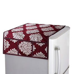 Kuber Industries Flower Design 3 Pieces PVC Fridge Mats and 1 Piece Fridge Top Cover (Maroon) (KUBMART02845)