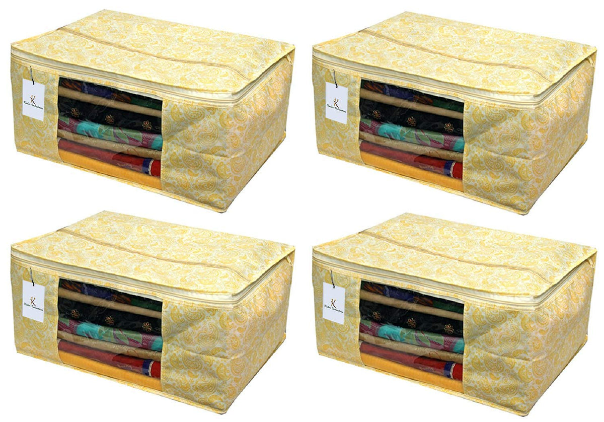 Kuber Industries 4 Piece Non Woven Saree Cover, Yellow
