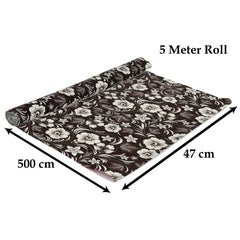 Heart Home Multiuses Floral Print Shelf Liners for Kitchen Shelves, cupboards, Wardrobe, Drawer, 5 Mtr (Brown) 52HH4077