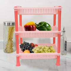 Kuber Industries Plastic 3 Layer Multi-Purpose Kitchen Storage Basket Rack (Beige)-Ctktc25250