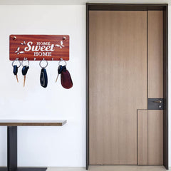 Kuber Industries Wood Sweet Home Design 7 Hooks Mounted Key Holder for Wall & Home Decor (Brown)