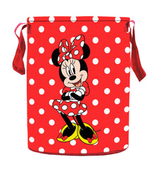 Kuber Industries Disney Minnie Print Round Non Woven Fabric Foldable Laundry Organiser with Handles,45 LTR (Red)-KUBMART11632