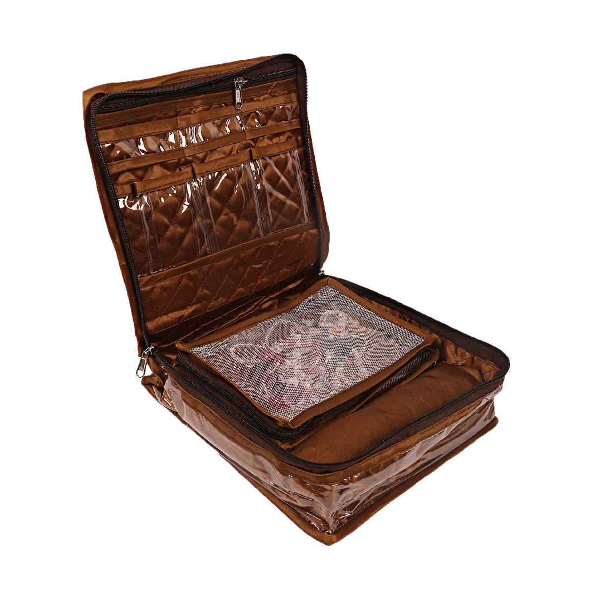 Heart Home Satin Locker Jewellery Kit Oragniser (Brown) - CTHH11291