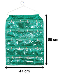 Kuber Industries Hanging Jewellery Organizer With 20 Zipper Pockets,Women Girl Storage Bag for Earrings Necklace Bracelet Ring Accessory with Hanger(Green) (Model: F_26_KUBMART016963)