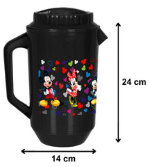 Kuber Industries Disney Team Mickey Print Unbreakable Multipurpose Plastic Water & Juice Jug with Lid,2 LTR (Set of 2, Black)
