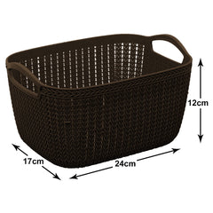 Heart Home Q-5 Multiuses Designer Unbreakable Plastic Storage Basket/Organizer/Bin For Home, Kitchen, Bathroom, Office Use Pack of 2 (Brown)-50HH01631