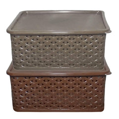 Heart Home Plastic 2 Pieces Small Size Multipurpose Solitaire Storage Basket with Lid (Multi) -CTLTC10895 CTHH12368,standard