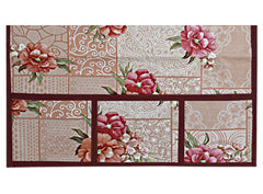 Kuber Industries Flower Printed PVC Fridge Top Cover, Protect for Scratches, Wear & Tear and Dust with 6 Utility Side Pockets (Peach),Standard