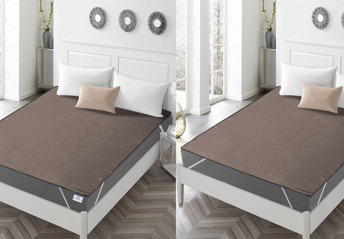 Heart Home PVC Waterproof/Dustproof Double Bed Mattress Protector, 72"x76"- Pack of 2 (Brown) 52HH4005