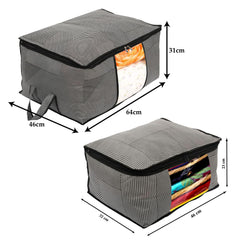 Heart Home Non-Woven Lining Print 3 Pieces Underbed Storage Bag & 3 Pieces Saree Cover With Transparent Window, Pack of 6 (Gray)