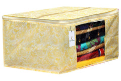 Kuber Industries Leaf Design 6 Piece Non Woven Fabric Saree Cover Set with Transparent Window, Extra Large, Gold-CTKTC031921