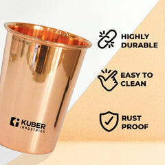 Kuber Industries Copper Drinking Serving Water Glasses Serveware Glass Tumbler ( 2 Pcs,Height-9 cm, Dia- 6 cm, 300 ml Each)