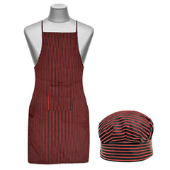 Heart Home Linning Printed Apron & Cooking Cap Set for Cooking, Baking, Party Favors, Home Kitchen, Restaurant, Set of 2 (Black & Maroon)-50HH01011