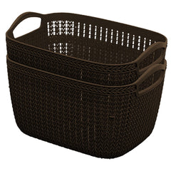 Heart Home Q-5 Multiuses Designer Unbreakable Plastic Storage Basket/Organizer/Bin For Home, Kitchen, Bathroom, Office Use Pack of 2 (Brown)-50HH01631