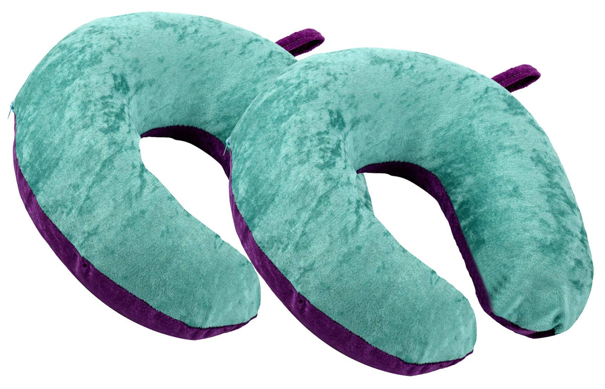 Kuber Industries 2 Pieces Unisex U -Shaped 100 Percent Pure Memory Foam Soft Cushions Neck Rest Pillow for Travel, Car, Train, Flight, Bus (Purple & Green) - CTKTC039218