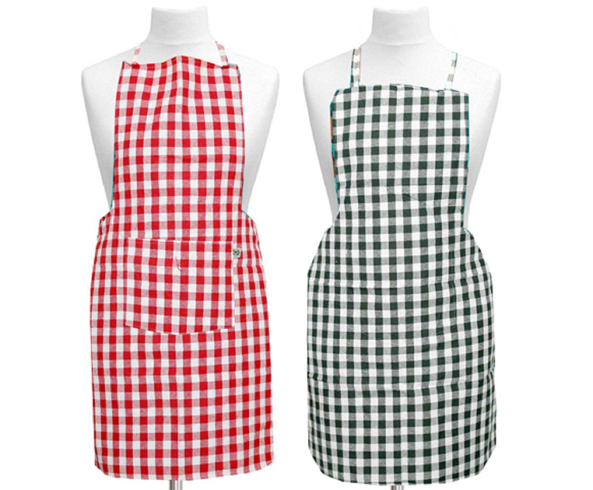 Kuber Industries Checkered Cotton 2 Piece Kitchen Apron with Front Pocket Set - Multicolour