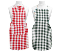 Kuber Industries Checkered Cotton 2 Piece Kitchen Apron with Front Pocket Set - Multicolour