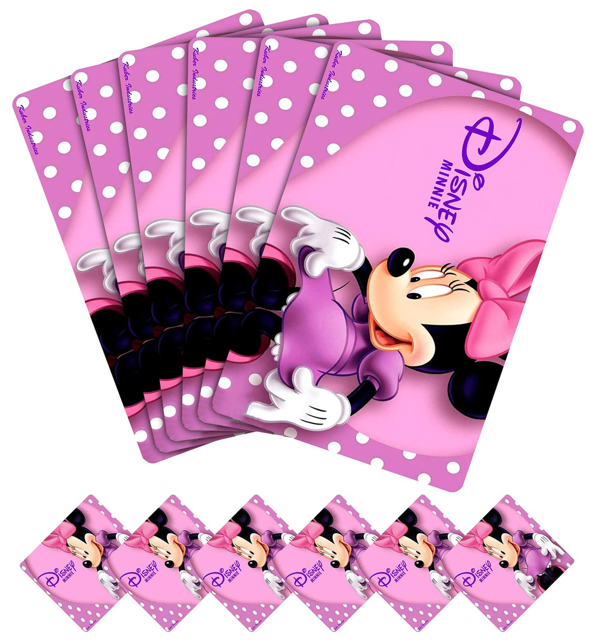 Kuber Industries Disney Minnie Printed PVC Stain Resistant, Anti-Skid, Waterproof 6 Pcs Placemats with 6 Pcs Tea Coasters Set for Dining Kitchen Restaurant Table, Set of 12 (Pink)