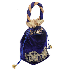Kuber Industries Velvet 1 Pieces Women Potli Bag (Blue) -CTKTC5913,Standard