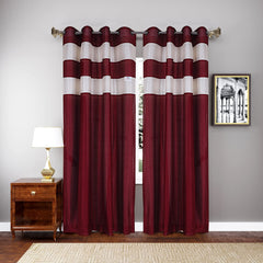 Heart Home Polyester Window Curtain 8 Eyelets,7 Feet Pack of 2 (Maroon) 54HH4326.