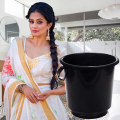 Heart Home Bucket|Plastic Bucket for Bathroom|Bucket for Bathing|Unbreakable Bucket with Handle|16 Liter|Pack of 2 (Black & Green)