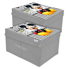 Heart Home Non-Woven Mickey Mouse Print Flodable Storage Box/Wardrobe Organizer With Lid For Home Decor, Pack of 2 (Grey) 54HH4235.