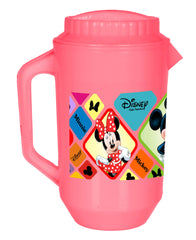 Heart Home Mickey Minnie Print Unbreakable Plastic Water Jug with Lid for Home, Kitchen, Office 2 Liter (Pink)