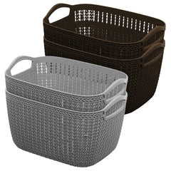 Heart Home Q-6 Multiuses Designer Unbreakable Plastic Storage Basket/Organizer/Bin For Home, Kitchen, Bathroom, Office Use Pack of 4 (Grey & Brown)-50HH01697