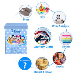 Heart Home Mickey Minnie & Friend Print Non-Woven Laundry Basket, Clothes Hamper For Laundry Closet, Bedroom, Bathroom With Lid & Handles (Blue) 54HH4091.