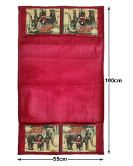 Heart Home Elephent Print Velvet Fridge Top Cover, Protect for Scratches with 4 Utility Side Pockets (Maroon)
