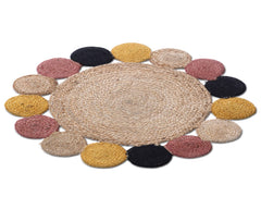 Kuber Industries Hand Woven Carpet Rugs|Natural Solid Braided Jute Door mat|Multicolor Circle Border for Bedroom,Living Room,Dining Room,Yoga,74x74 cm,(Brown)