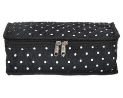Heart Home Dot Printed Portable Cotton Jewellery Organizer/Case/Bag With 6 Transparent Pockets (Black)-50HH01202
