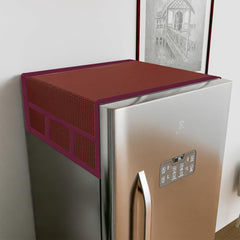 Heart Home Fridge Top Cover & Handle Cover Set | Fridge Top & Handle Cover Set | Refrigerator Cover & Handle Cover Combo Set | Barik Check Fridge & Handle Cover | Maroon