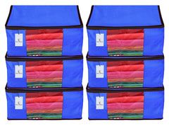 Kuber Industries 6 Piece Non Woven Fabric Saree Cover Set with Transparent Window, Extra Large, Royal Blue-CTKTC23784