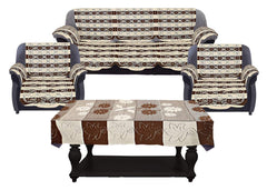 Kuber Industries Floral Design Cotton 5 Seater Sofa Cover With 6 Pieces Arms cover And 1 Center Table Cover Use Both Side, Living Room, Drawing Room, Bedroom, Guest Room (Set Of17, Brown)-KUBMART12047